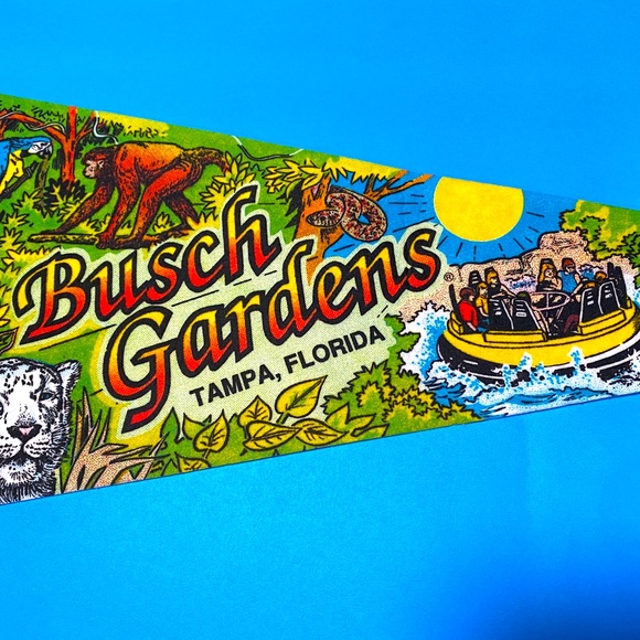 BUSCH GARDENS VINTAGE 90’s TAMPA FLORIDA COLLECTIBLE SOUVENIR PENNANT FLAG 30” - Picture 10 of 16